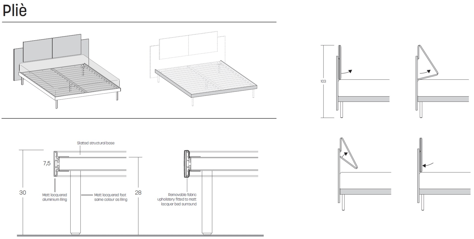 Caccaro Двуспальная кровать из ткани с регулируемым изголовьем sun-id-1369778 - Вид №5