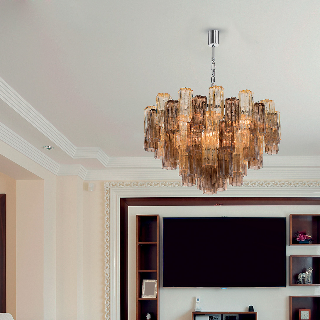 4150/S60-AC ЛЮСТРА из дутого муранского стекла с рельефной поверхностью, доступного в четырёх цветовых решениях,металлическая структура в полированном хроме или в золоте 24 карата Patrizia Volpato Glace Glacé