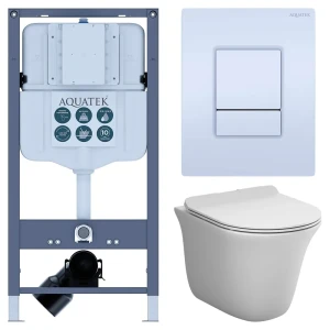 Комплект инсталляции Aquatek Pneumo N 49 с безободковым унитазом AM.PM Force клавиша Aquatek Pnn-0000001 белая
