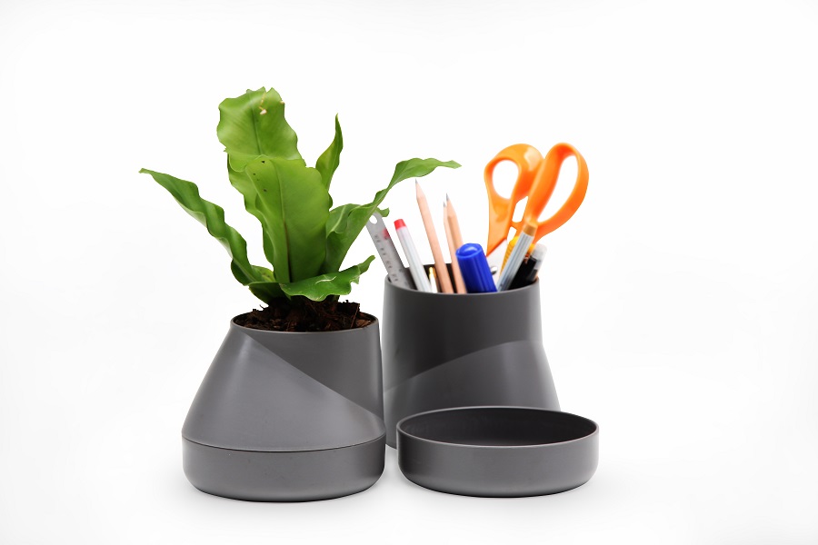 QLX20002-GY Горшок цветочный hill pot, большой, серый Qualy  - Вид №4