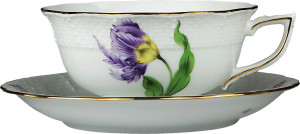 1051719 Herend Чашка чайная с блюдцем 180мл "Китти" (фиолетовая) Фарфор