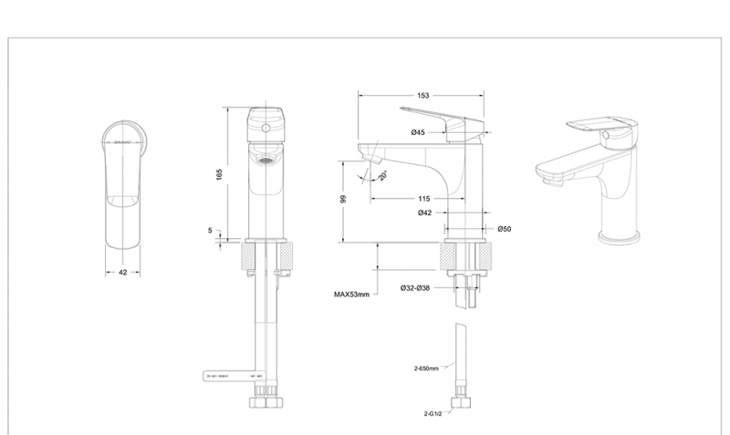 Смеситель для умывальника Rhein F1429564BW-9-ENG bravat  - Вид №1