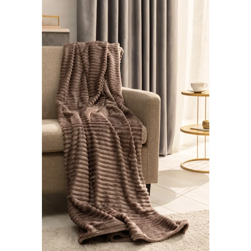 Плед Strips 150x200 см велсофт цвет серо-коричневый Santreyd STLM-2191680 - Вид №3