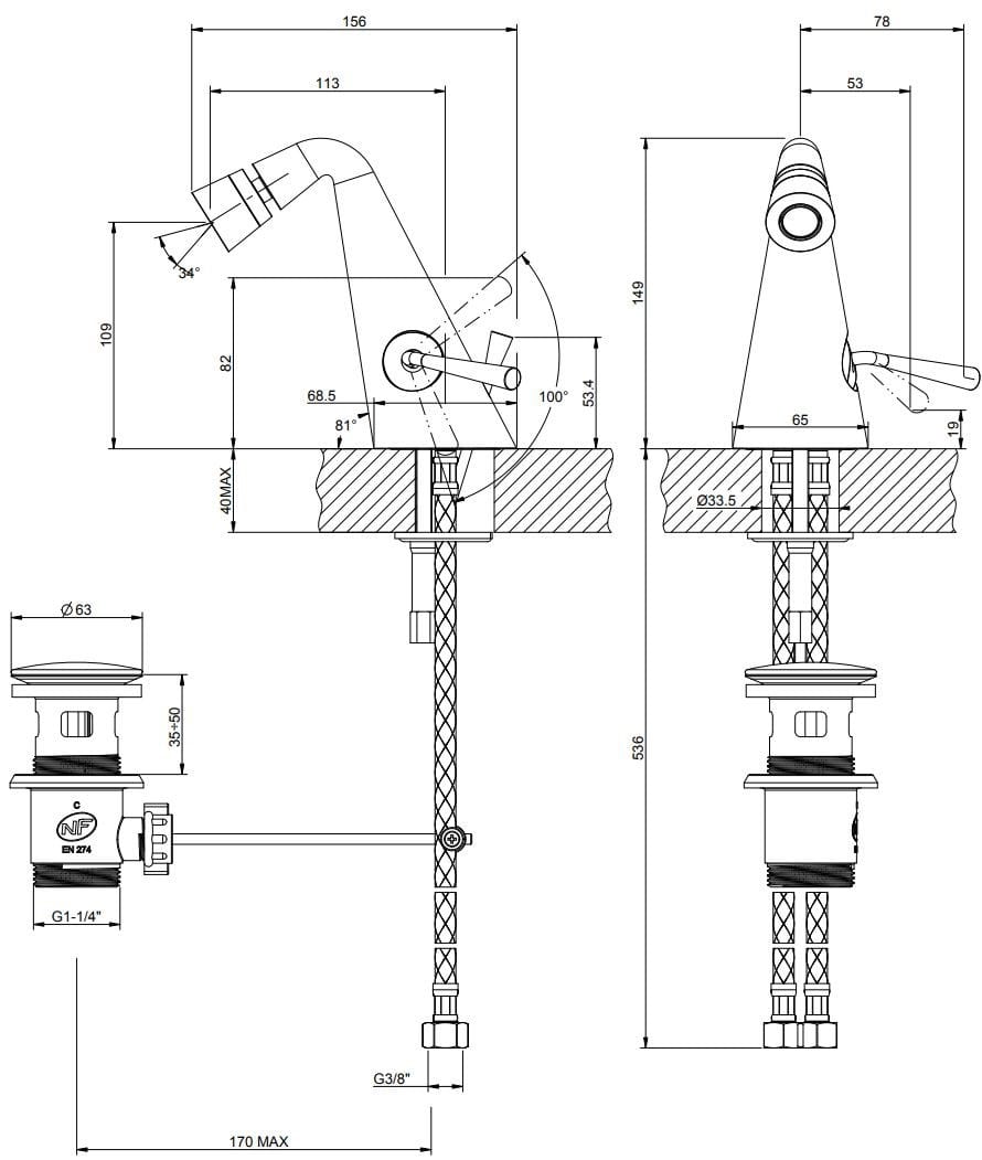 Смеситель для биде из хромированной латуни с поворотным горлышком Gessi конус ARCH-00073367 - Вид №1