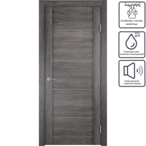 Дверь межкомнатная глухая с замком в комплекте Квадро 200x90 см ПВХ цвет шале серый