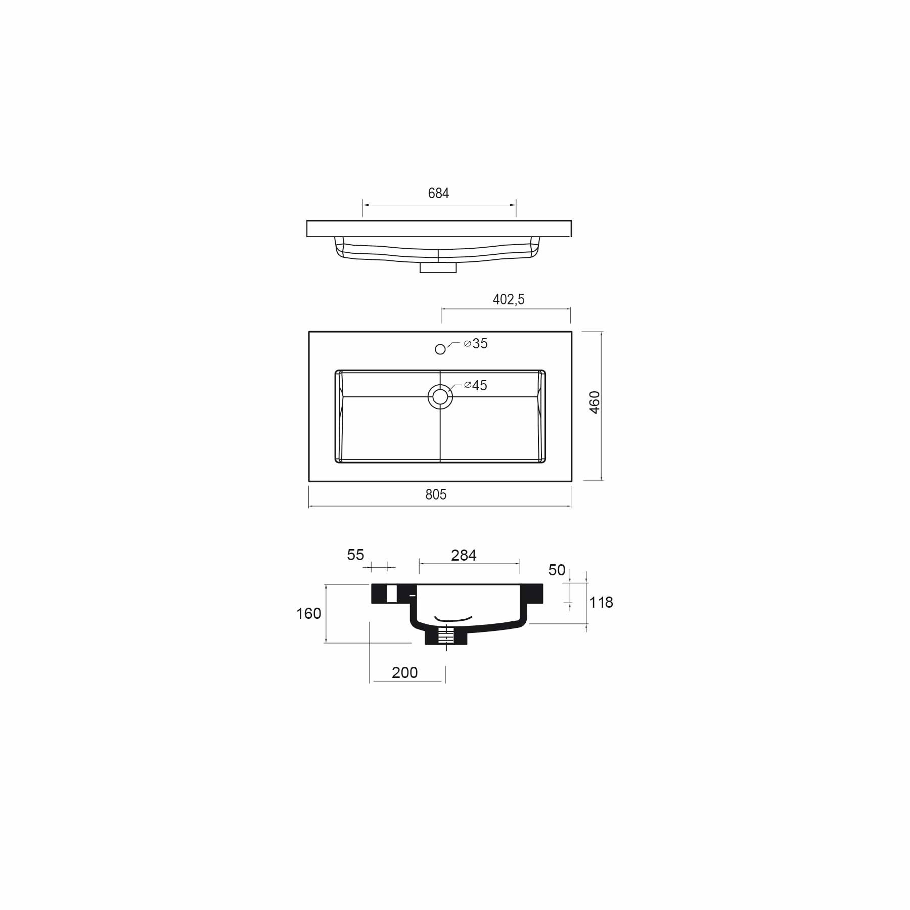 20750 SALGAR Раковина TOSCANA 805 WHITE MINERAL LOAD 805 x 50 x 460 мм - Вид №5