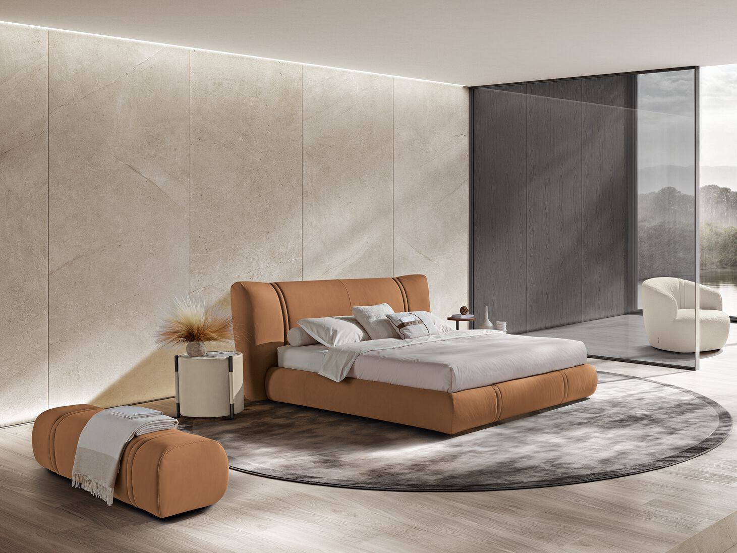 Двуспальная кровать из ткани с мягким изголовьем Max Divani Ember ARCH-00145732 - Вид №4