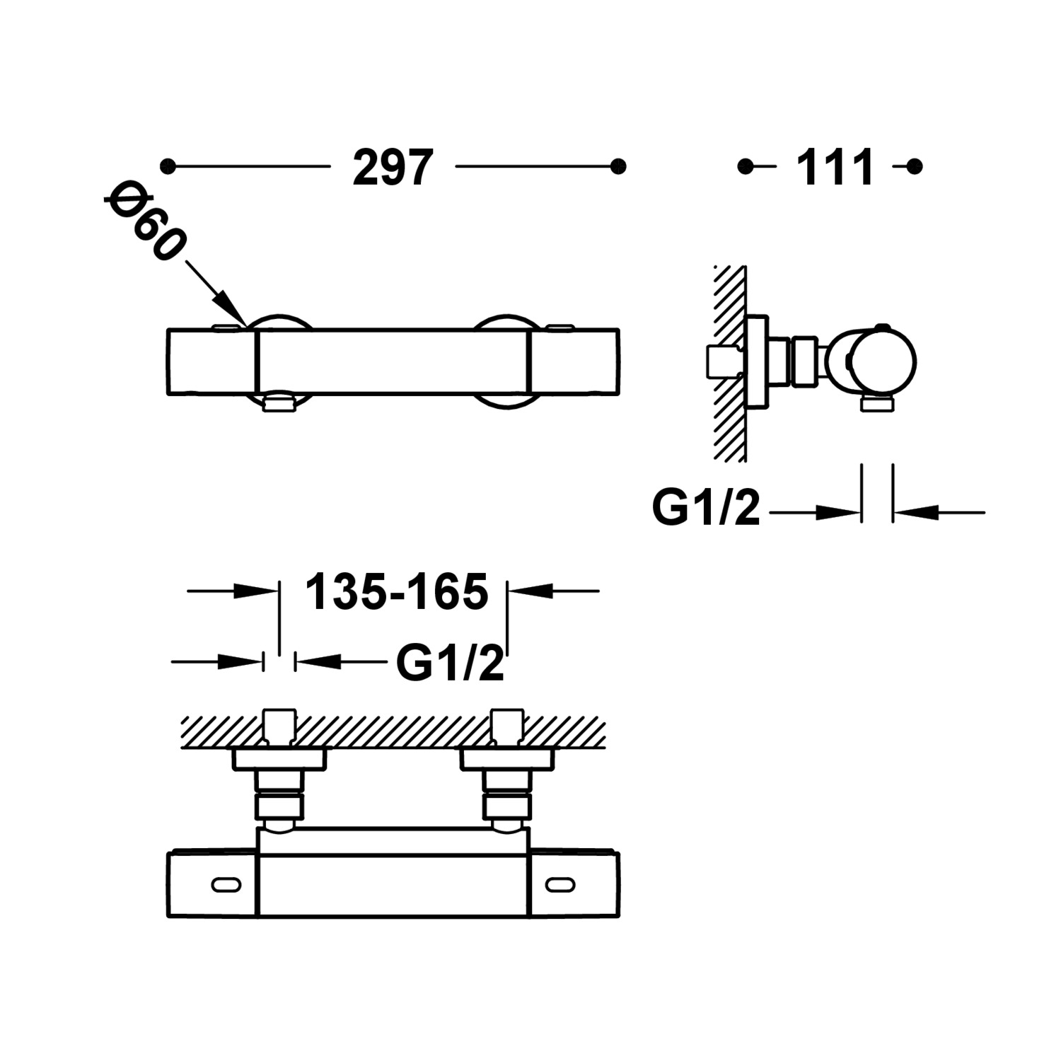 Настенный термостатический кран для душа-19016419 TRES Thermostatic - Вид №1