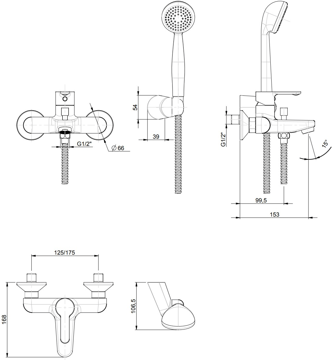 Rubinetterie Frattini Смеситель для ванны, однорычажный, внешний Mocca sun-id-1454381 - Вид №1