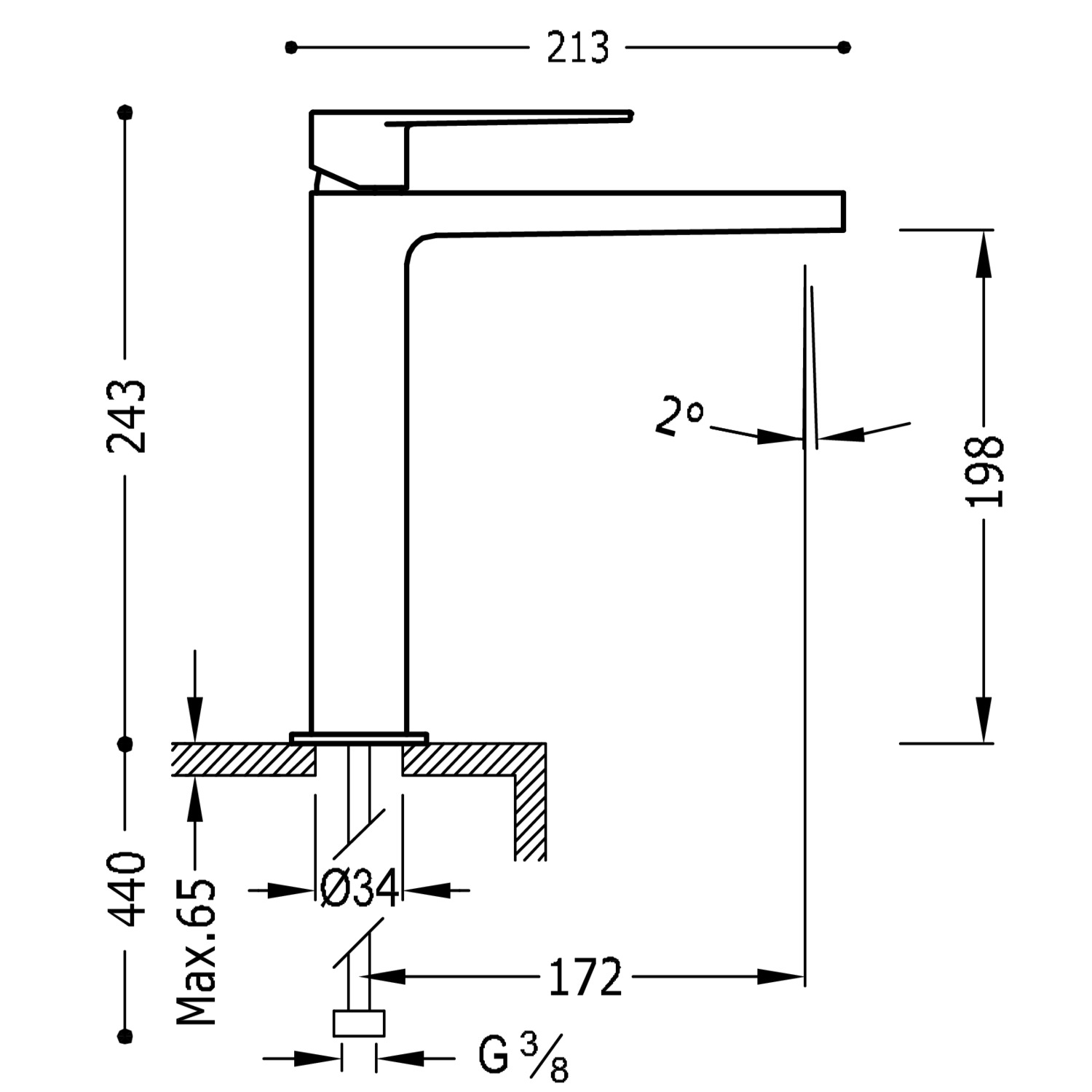 Смеситель для умывальника высокого класса с одной ручкой -20510303 TRES  - Вид №1
