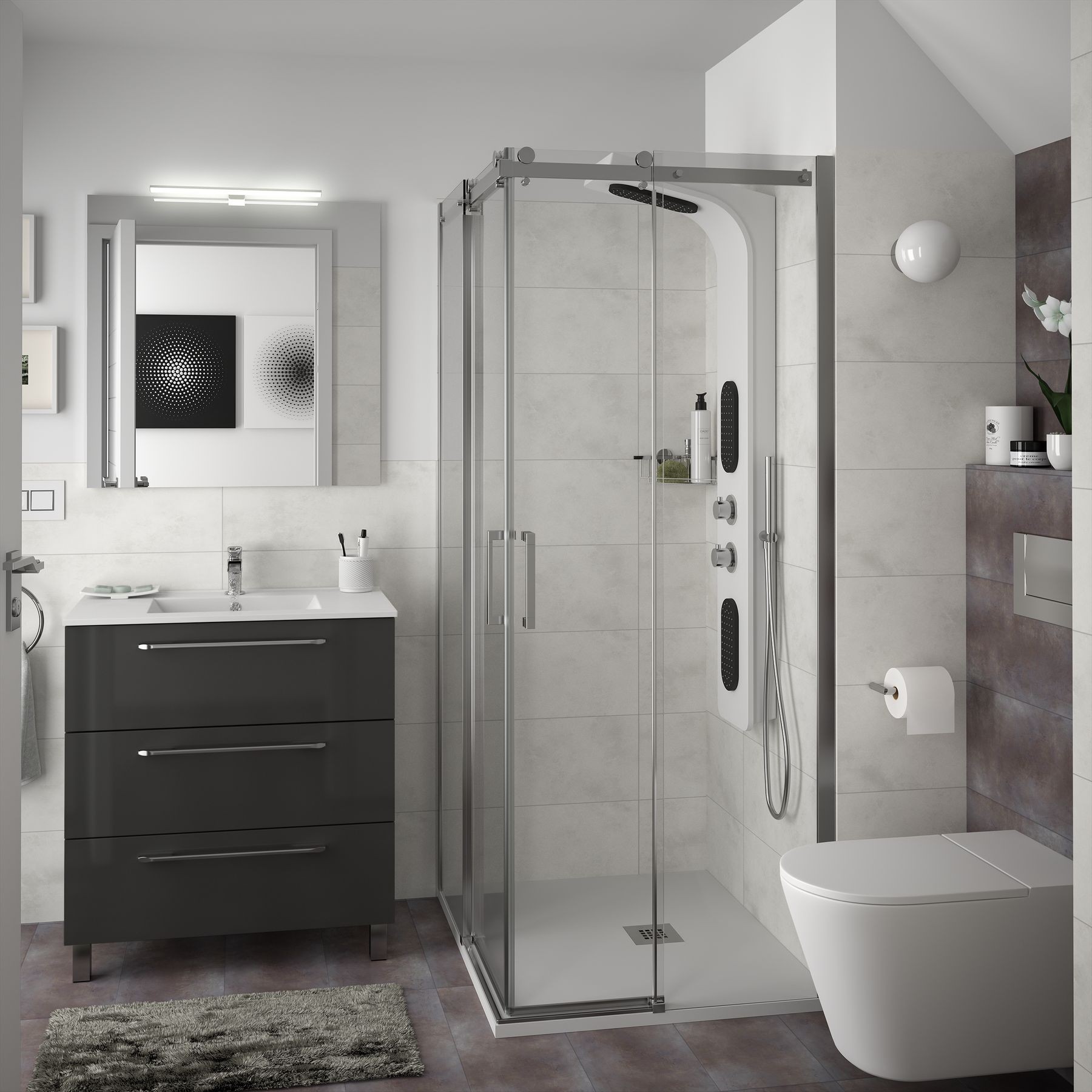 26813 SALGAR Мебель для умывальника FUSSION CHROME 800 3 ящика GLOSS GREY 797 x 868 x 450 мм Глянцевый серый