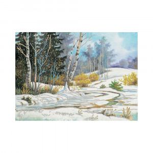 4231 Канва/ткань с рисунком Рисунок на шелке 37 см х 49 см "Оттепель" Матренин посад