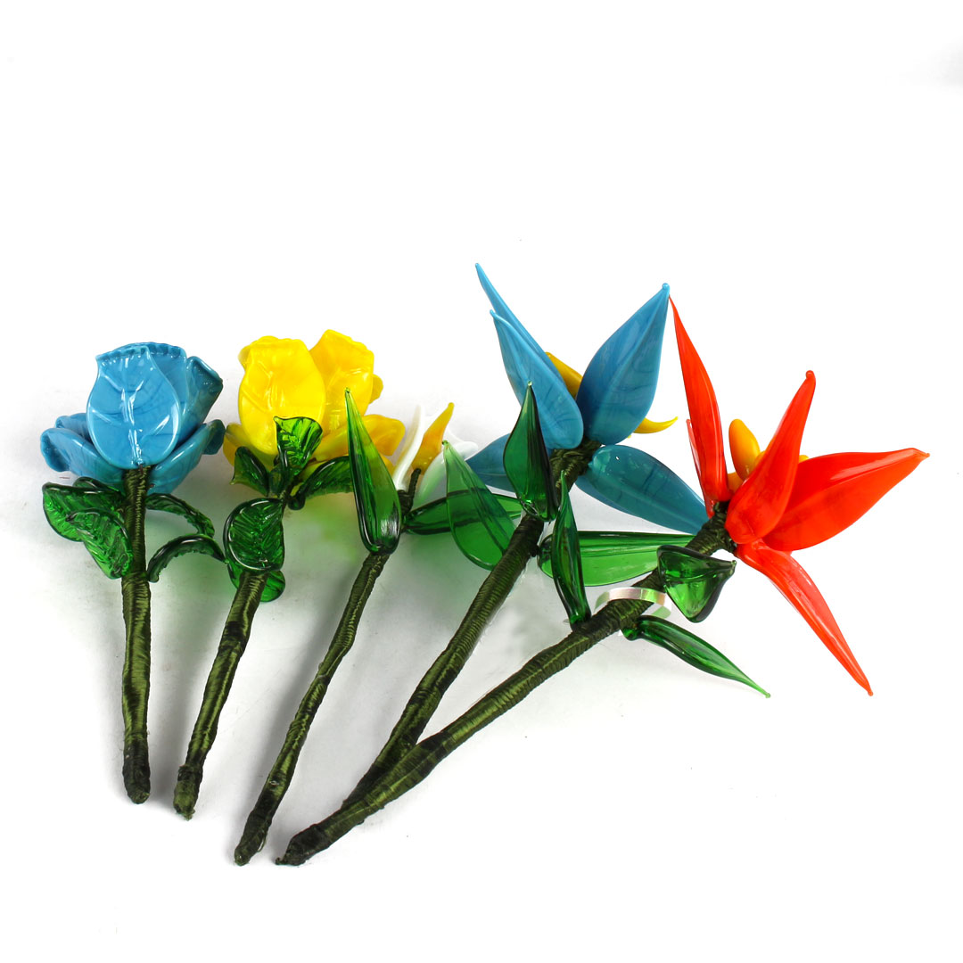 4274 ORIGINALMURANOGLASS Декоративная синяя роза - муранское стекло OMG 15 см  - Вид №1