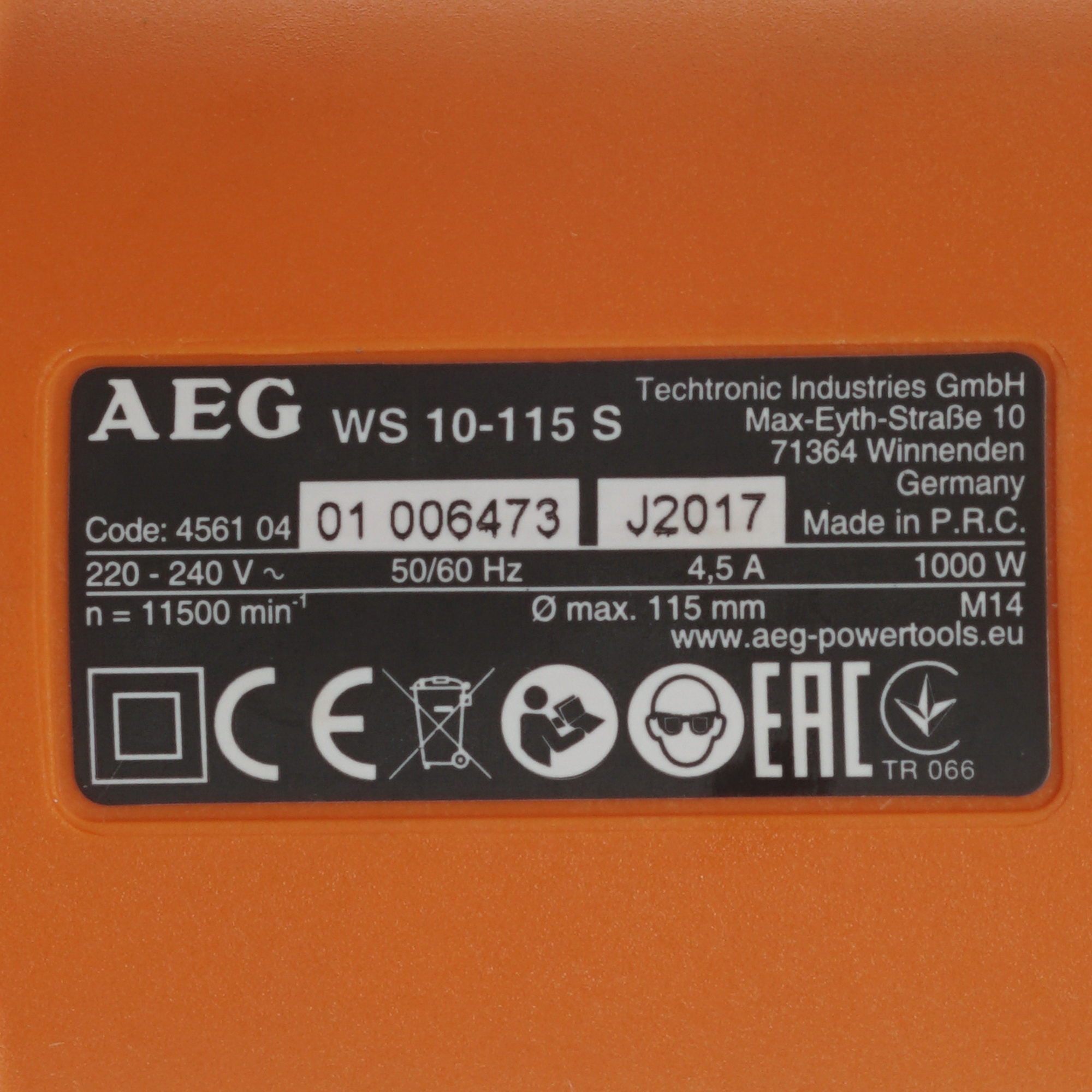 Углошлифовальная машина (УШМ) AEG WS10-115S 7998328 STDN-0031665 - Вид №4