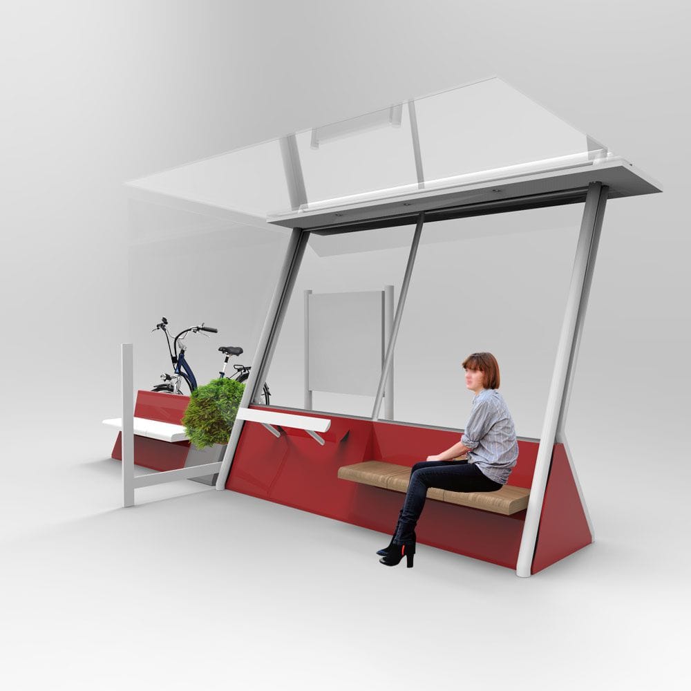 Навес с фотоэлектрическими панелями для велосипедов и мопедов, а также для автобусной остановки CITYSì перо ARCH-00094325