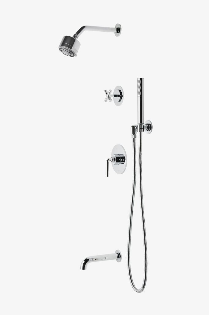 FLSP23 Комплект для душа Flyte с балансировкой давления с душевой лейкой 3 1/4 дюйма, ручным душем, изливом ванны и перекрестной перекрестной рукояткой. Waterworks 