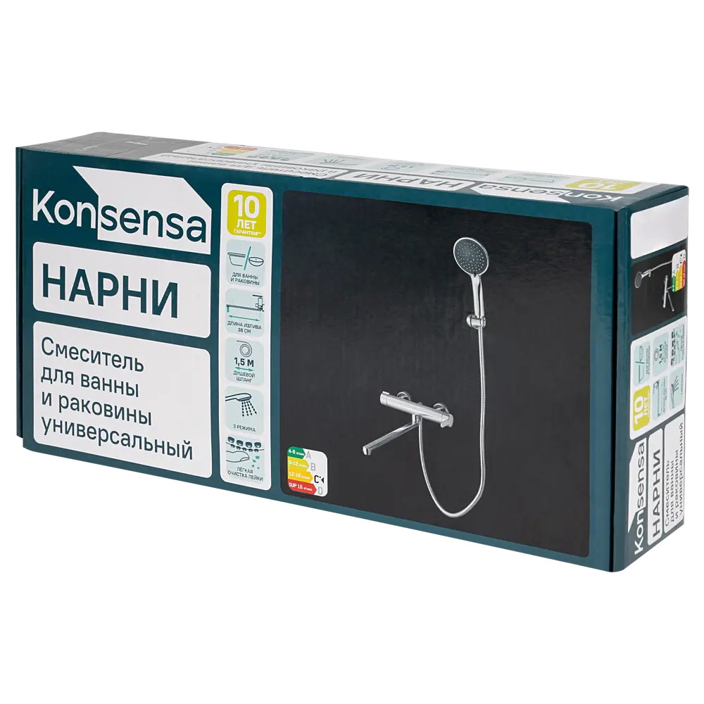 Смеситель для ванны KONSENSA Нарни YA3643 однорычажный универсальный с лейкой и шлангом цвет хром STLM-2079530 - Вид №12