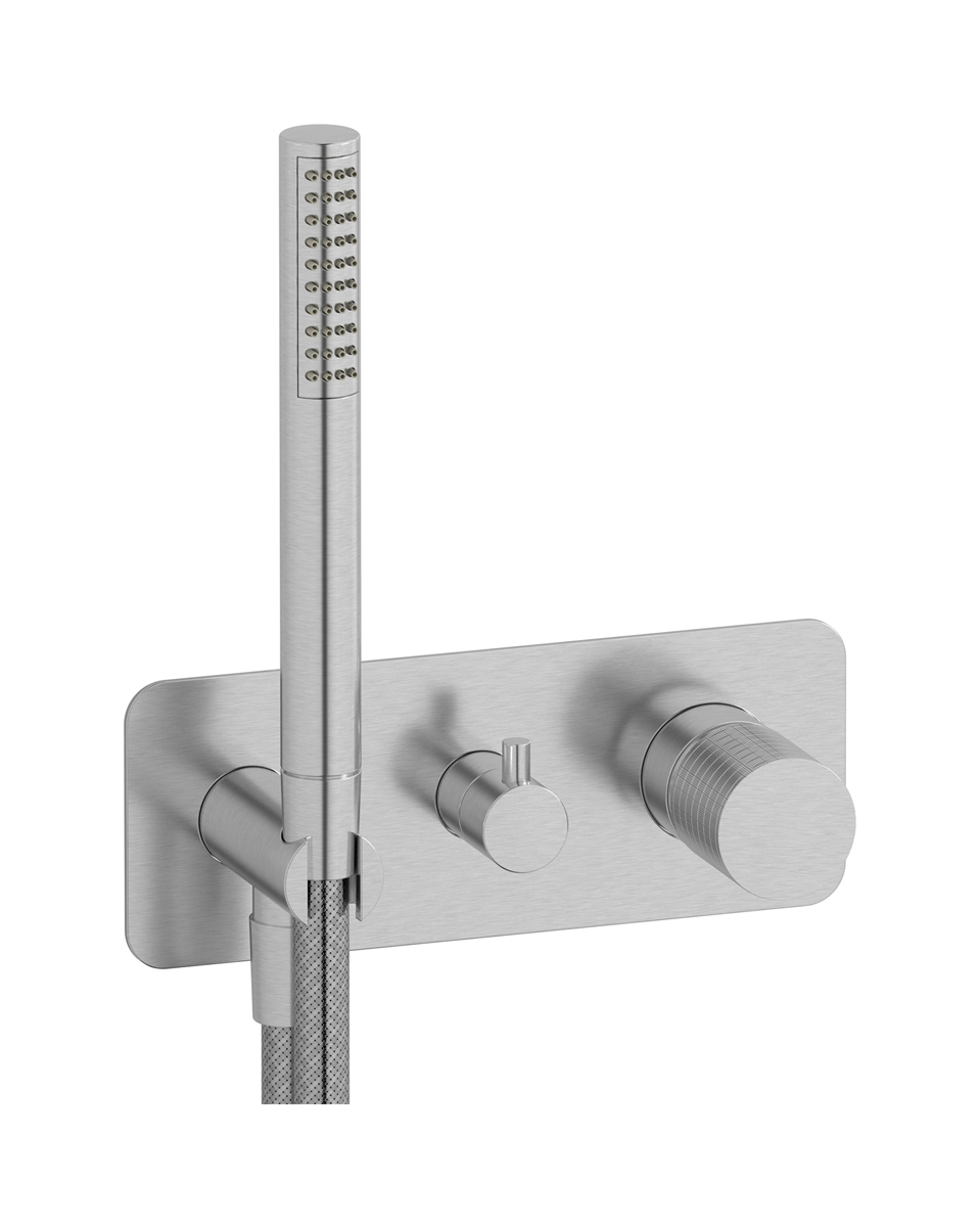 Внешние части встроенного в стену смесителя на 2 потребителя в комплекте с душевым гарнитуром. WE ARE IB ga313ss Brushed Nickel Gatsby