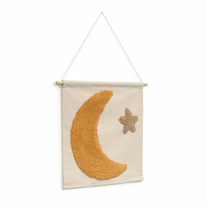 108268 Настенный гобелен из 100% хлопка с горчичной луной и коричневой звездой 40 x 40 см La Forma Hoshi