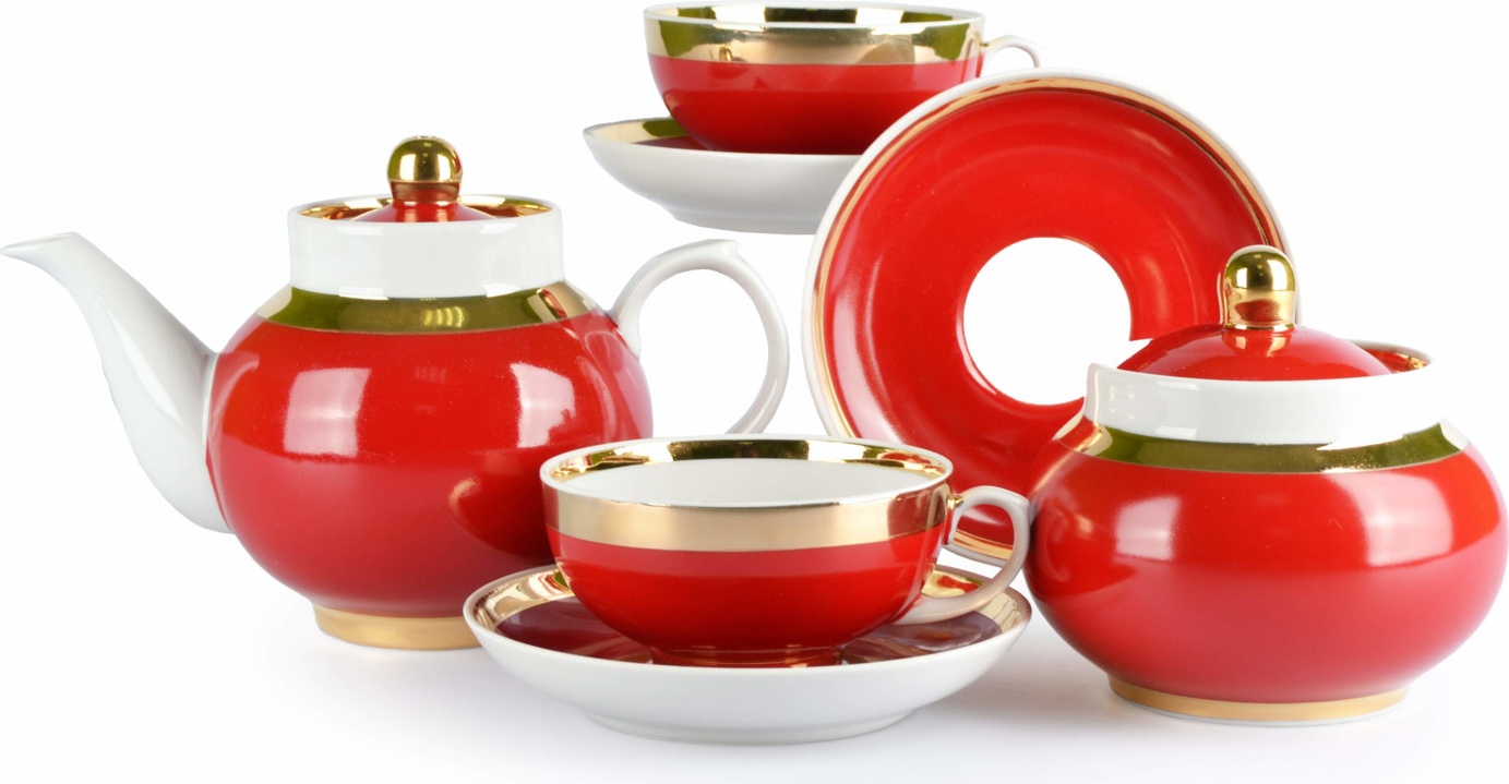 10631331 Дулевский фарфор Сервиз чайный 6/14 "Рубин" "Рубин" Фарфор 