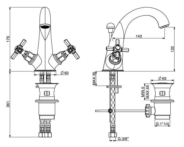 Смеситель для раковины на одно отверстие с отдельными розетками GATTONI TRD ARCH-00035739 - Вид №2