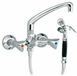 rvb Смеситель для умывальника настенный на 2 отверстия с ручным душем Medico 4201.--.12