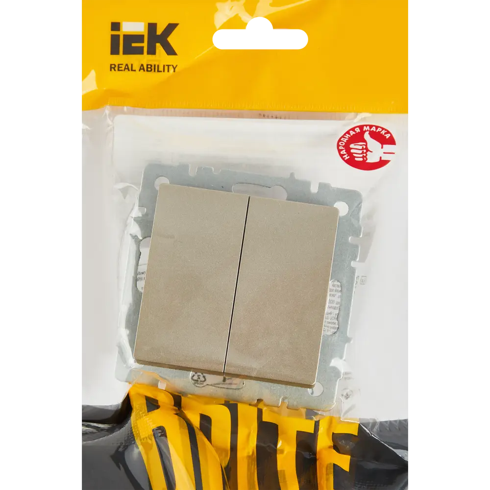 Проходной выключатель IEK Brite: 2-клавишный встраиваемый в цвете шампань 87761747 STLM-1101951 - Вид №4