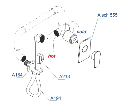 A55094 Встраиваемый комплект для биде со шлангом 150 см WasserKRAFT  - Вид №1