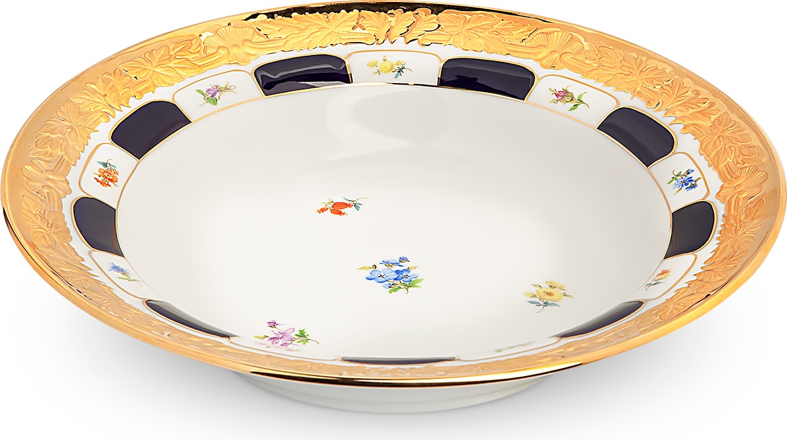 86999 Meissen Тарелка суповая 25см "Форма - Икс" (россыпь цветов, кобальт) Фарфор 