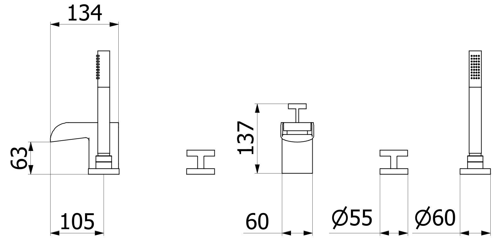 Смеситель для ванны с 4 отверстиями с водопадом и ручным душем IB Love me ARCH-00149416 - Вид №2