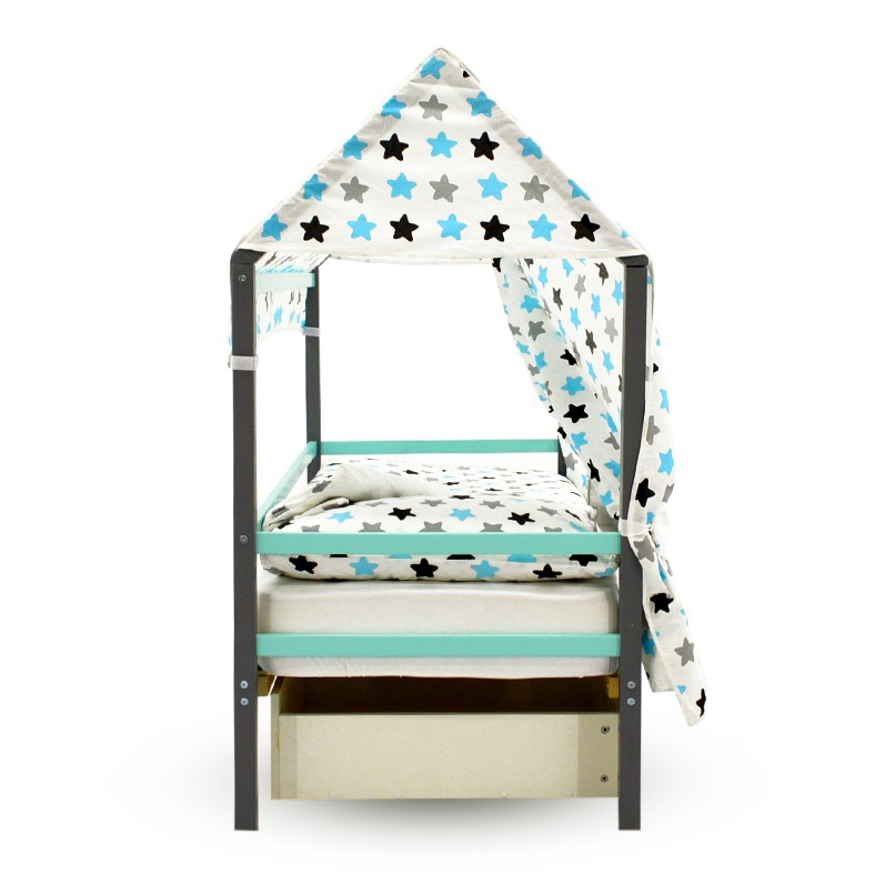 Крыша для кровати-домика текстильная Svogen звезды, графит, бирюза, серый БЕЛЬМАРКО  00-3833087 Серый Santreyd  - Вид №4