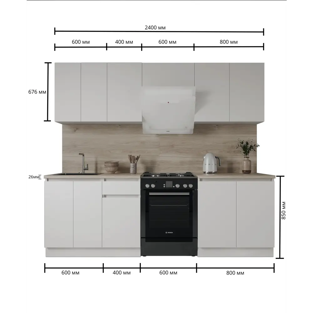 Кухонный гарнитур «Миус» 240x60 см ЛДСП цвет белый Santreyd STLM-2092789
