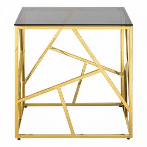 Журнальный столик стеклянный дымчатый с основанием золото 55х55 см "Арт Деко" STOOL GROUP  00-3881903 Золото