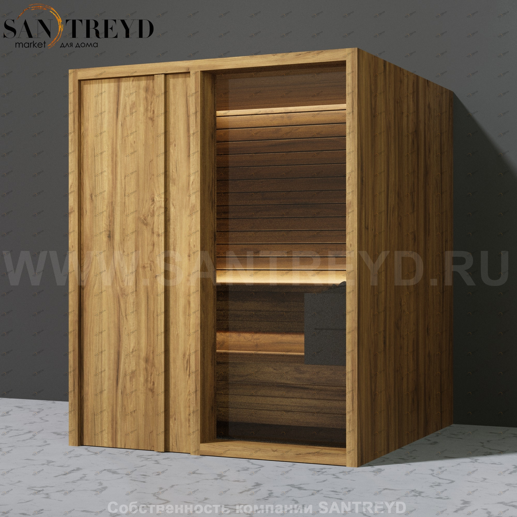 Effegibi YOKU.D60 SA.70200018 Сауна с левой дверью. Мощность: 6 кВт макс. Размеры: длина 174 см, ширина 170 см. Отделка: термообработанное дерево SA70200018