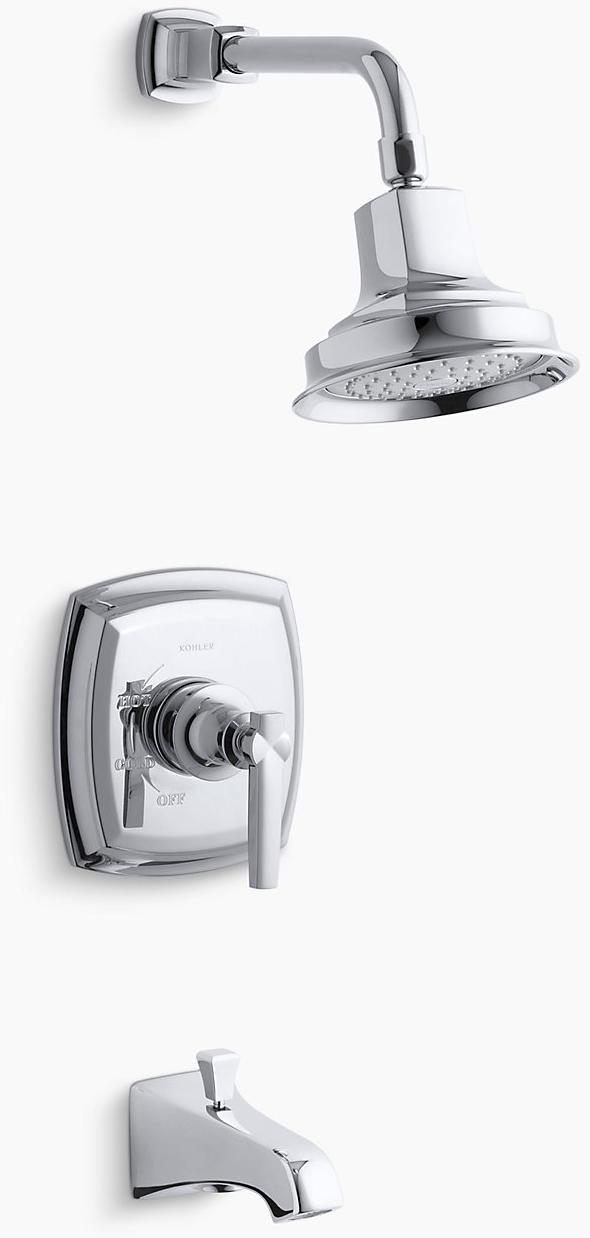 KOHLER Комплект Margaux Rite-Temp для ванны и душа с рычажной ручкой и изливом NPT, клапан в комплект не входит K-TS16225-4-CP  - Вид №1