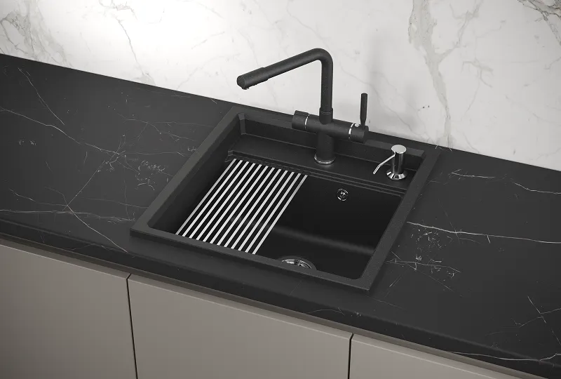 KS-5002, ЧЁРНЫЙ кухонная мойка, кварц GRANULA Kitchen Space 5002-ST294
