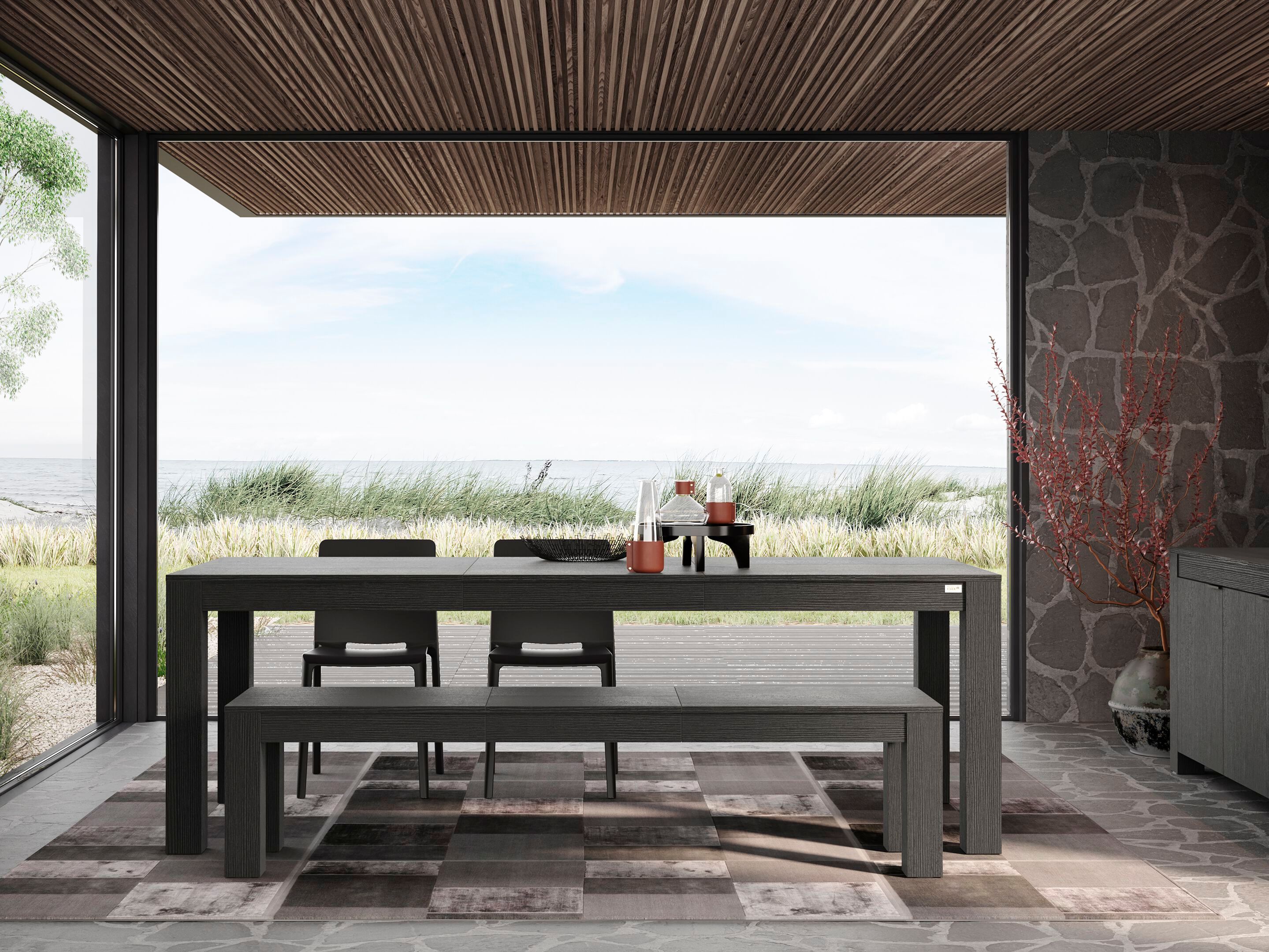 Выдвижной прямоугольный обеденный стол из черного ясеня Mobili Fiver Rachele ARCH-00041245