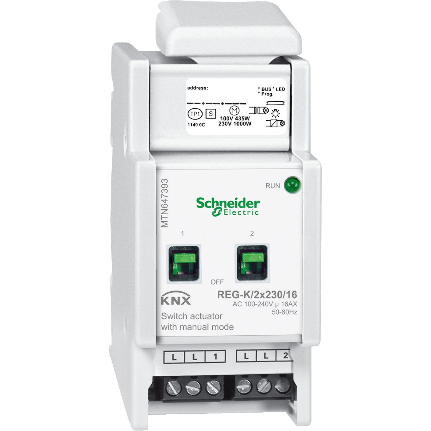 MTN647393 Актор для выключателя REG-K/2X230/16 с ручным управлением Schneider Electric KNX 