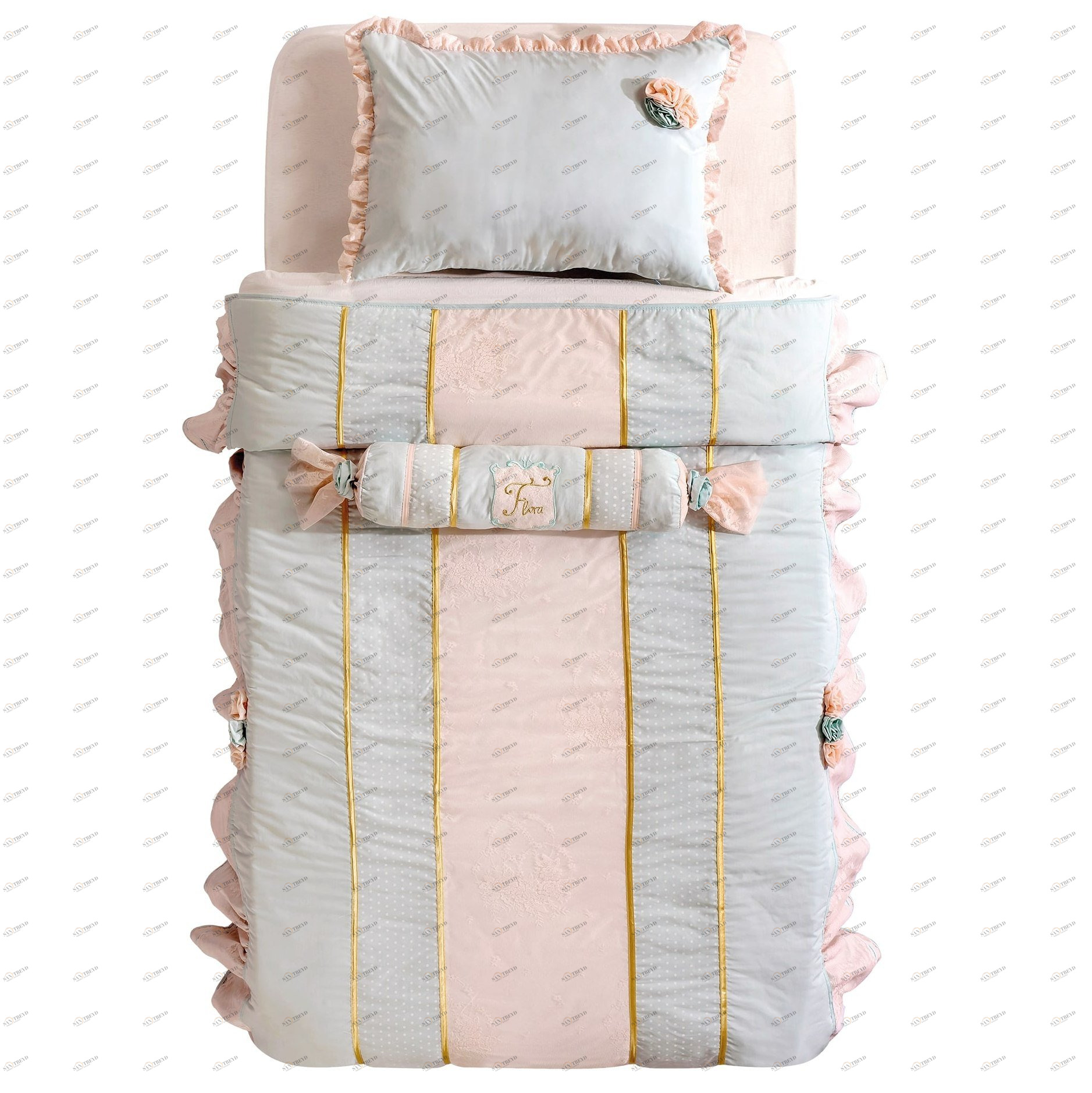 Покрывало детское с подушкой 120х200 см голубое Paradise CILEK FLORA 00-3832473 Голубой Santreyd