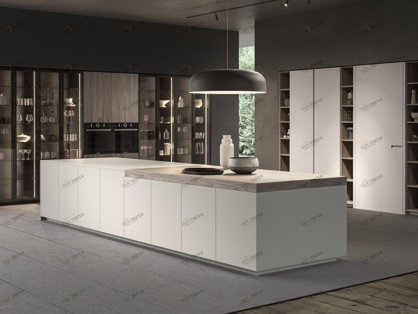 Aster Cucine Линейная кухня из лакированного дерева со встроенными ручками Atelier sun-id-1463375