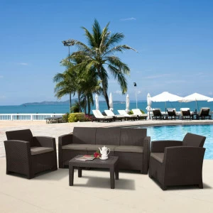 Мебель садовая с диваном светло-серая на 4 персоны Faso AFINA  130623 Коричневый