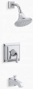 KOHLER Отделка клапана для ванны и душа Memoirs Stately Rite-Temp с рычажной ручкой, изливом и насадкой для душа 2,5 галлона в минуту K-TS461-4S-CP