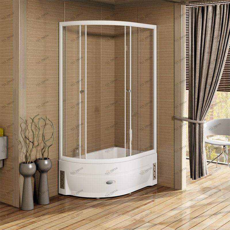 Душевой угол 120х80 (высокий поддон), (левое исполнение), стеклянные шторки (прозрачные) (2 дверцы), поддон на раме-подставке с устройством слива, фронтальная панель, профиль белый Radomir 1031100090