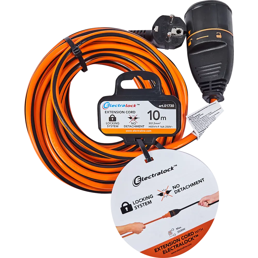 Удлинитель-шнур Electraline Electralock 1 розетка с заземлением 3x1.5 мм 10 м 3580 Вт цвет оранжевый/черный 82746257 STLM-2013665  - Вид №5