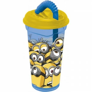 Стакан пластиковый прозрачный с соломинкой и крышкой "Миньоны. Правила", 400 мл STOR МИНЬОНЫ 335917 Желтый