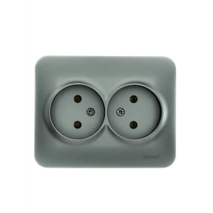 Розетка двойная встраиваемая Lezard Asti без заземления цвет платина