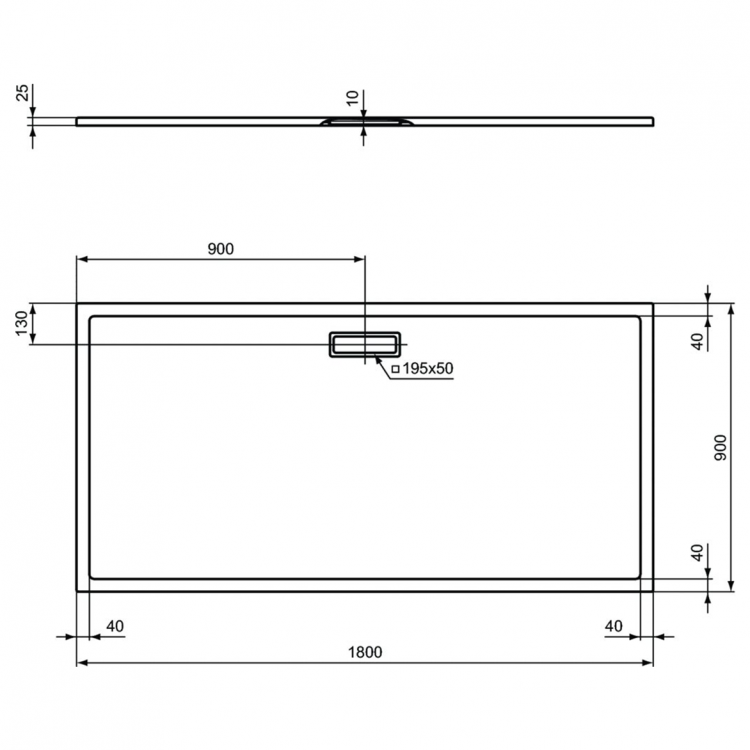 T448701 Душевой поддон 1800x900x25 мм Ideal Standard ULTRAFLAT NEW  - Вид №5