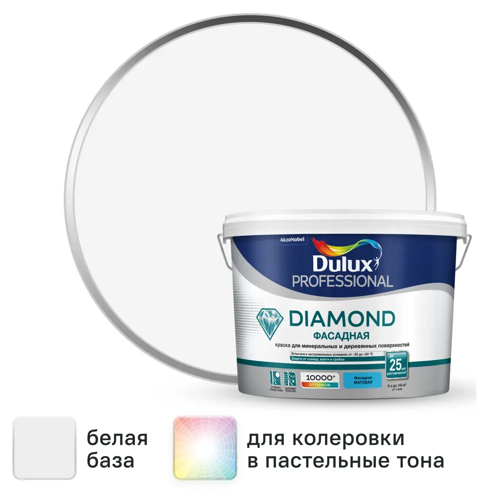 Краска фасадная Dulux Professional Diamond матовая цвет белый база А 9л STLM-2041043