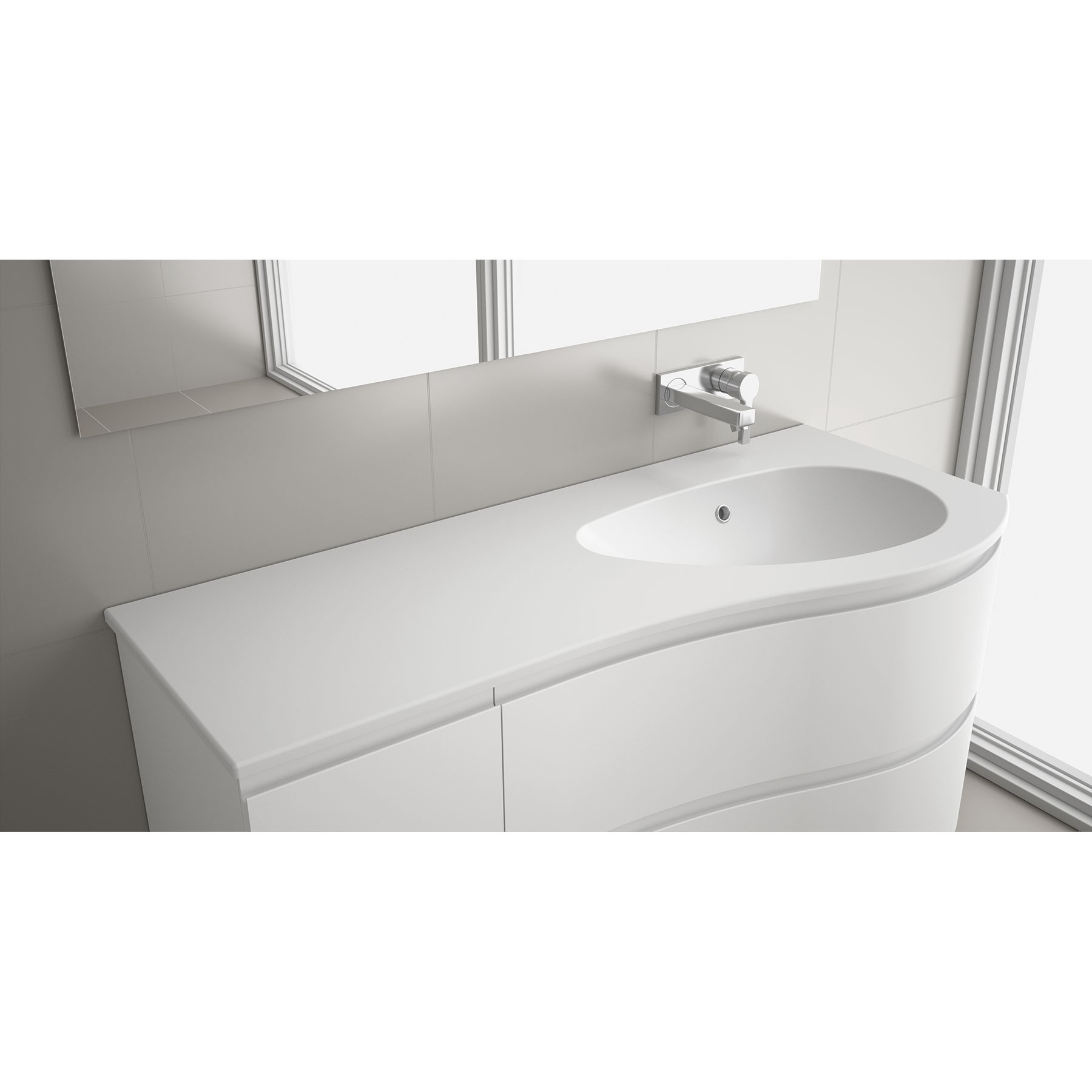 85910 SALGAR Раковина MAM 1200 Емкость для хранения слева МАТОВАЯ БЕЛАЯ МИНЕРАЛЬНАЯ загрузка без уловителя для бутылок и отходов без крана 1210 x 16 x 510 мм 