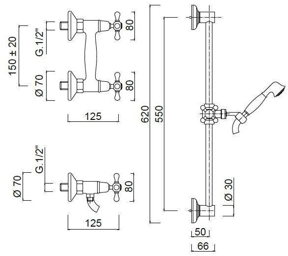 Rubinetteria Giulini Смеситель для душа на 3 отверстия с ручным душем Lotus - vienna F0507ws - Вид №1